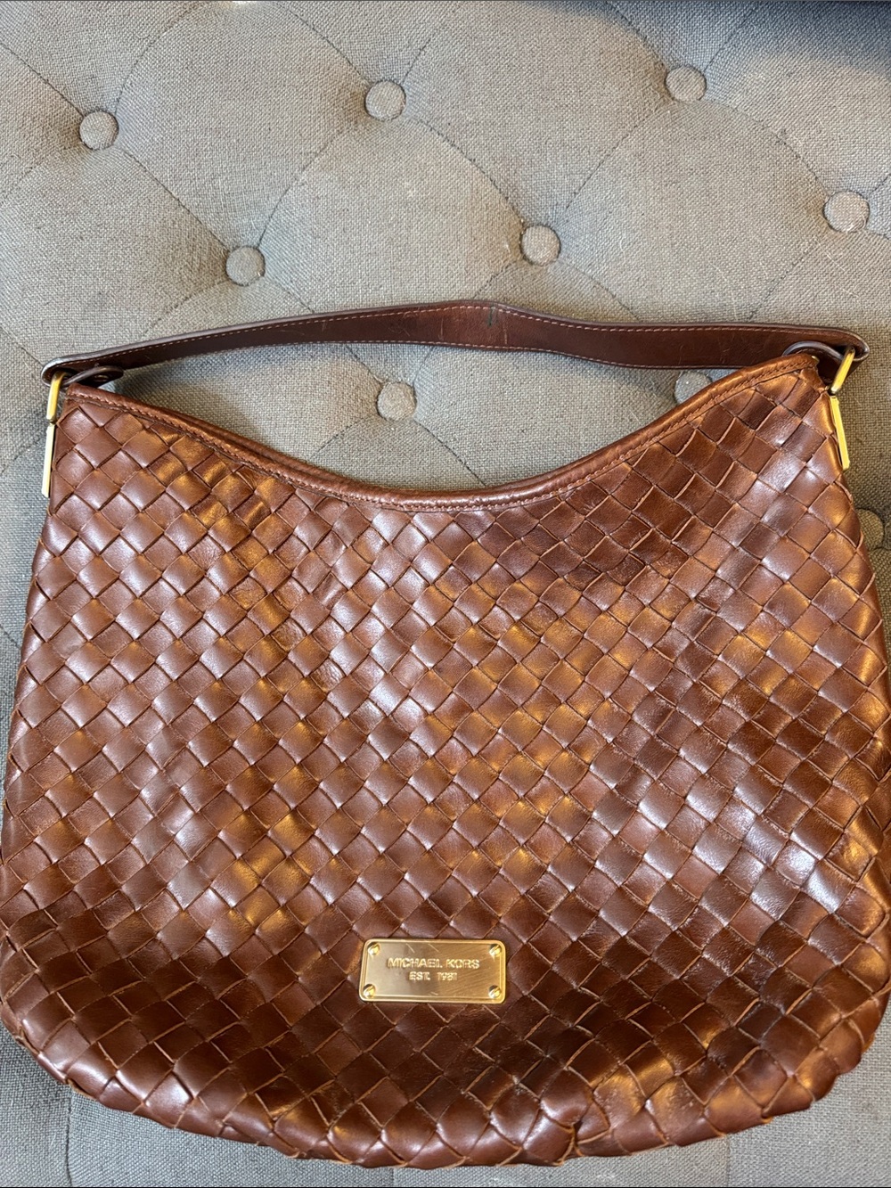 Michael Kors Chocolate Brown Woven Leather Shoulder Hobo